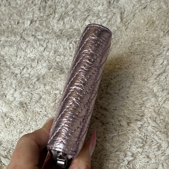 Tory Burch Pink Metallic Small Kira Moto Quilted Zip Around Wallet - Picture 5 of 11